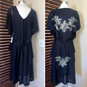 DEADSTOCK NWT 1970s Vintage Black Sheer Silver Glitter Sparkle Disco Dress Belt